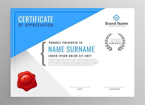 Premium Vector Modern Blue Certificate Of Appreciation Design