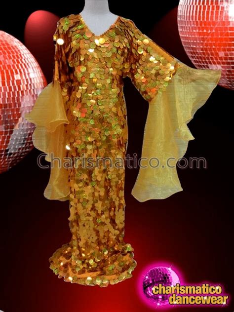 Charismatico Drag Queens Gold Jumbo Sequin Diva Gown With Organza Sleeves