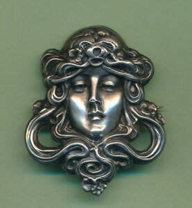 Antique ART NOUVEAU Sterling Silver Lady With Flowing Hair Pin EBay