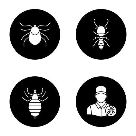 Pest Control Glyph Icons Set Mite Termite Louse Exterminator