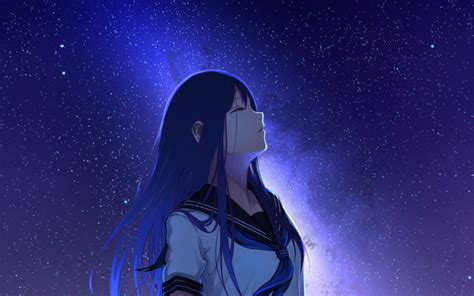 1440x900 Resolution Anime Girl And Night Stars 1440x900 Wallpaper