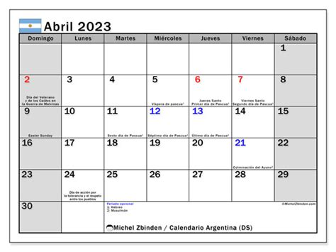 Calendario Abril De 2023 Para Imprimir “62ds” Michel Zbinden Ar