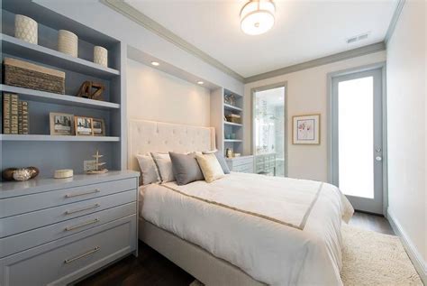 Gray And Ivory Bedroom With Built In Nightstands Transitional Bedroom