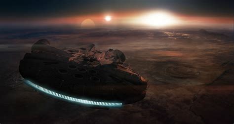 Digital Art Space Universe Millennium Falcon Spaceship Lights