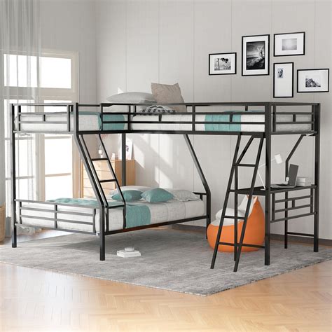 Double Deck Bed With Study Table And Cabinet