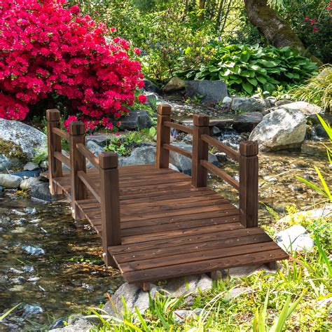 Outsunny Wooden Garden Bridge Lawn Décor Stained Finish Arc Outdoor