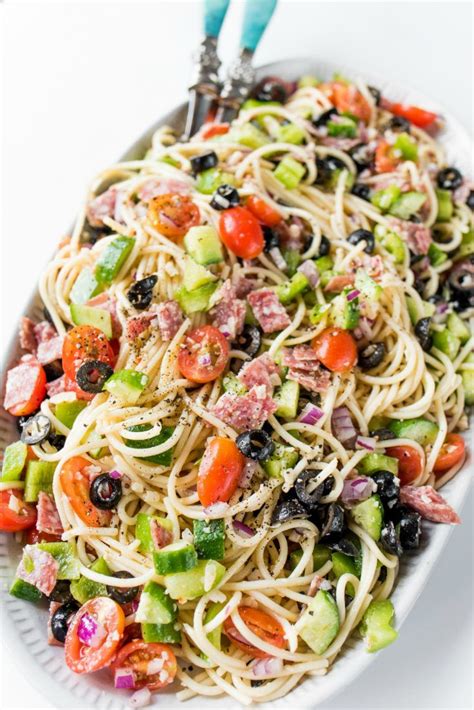 This spaghetti salad recipe is a fun twist for a pasta salad. A Summer Italian Spaghetti Salad recipe with Italian ...