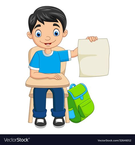 Cartoon Boy Student Holding A Blank Paper Vector Image