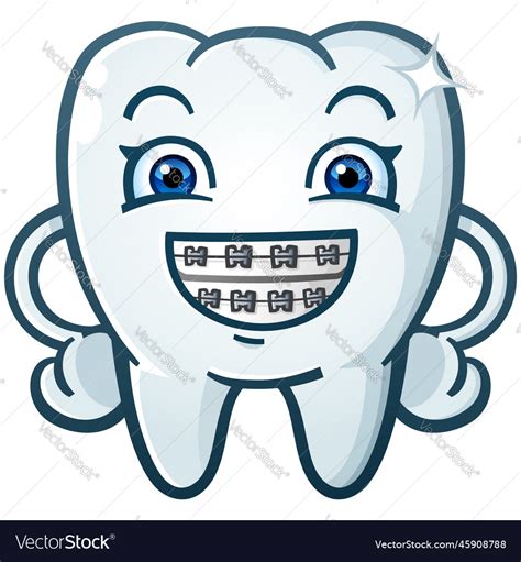 Cartoon Tooth Wearing Orthodontic Braces Vector Image