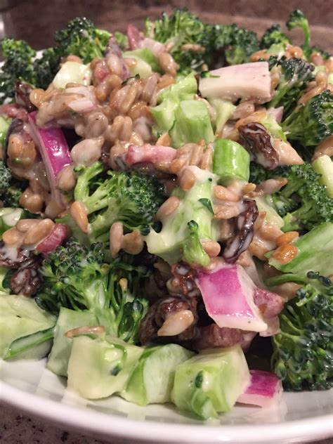 Grain salads are just as easy, just as healthy, and more filling. Bacon Broccoli Salad with Raisins and Sunflower Seeds ...