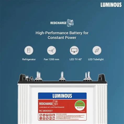 Luminous Redcharge Rc18000st 150ah Short Tubular Plate Inverter Battery