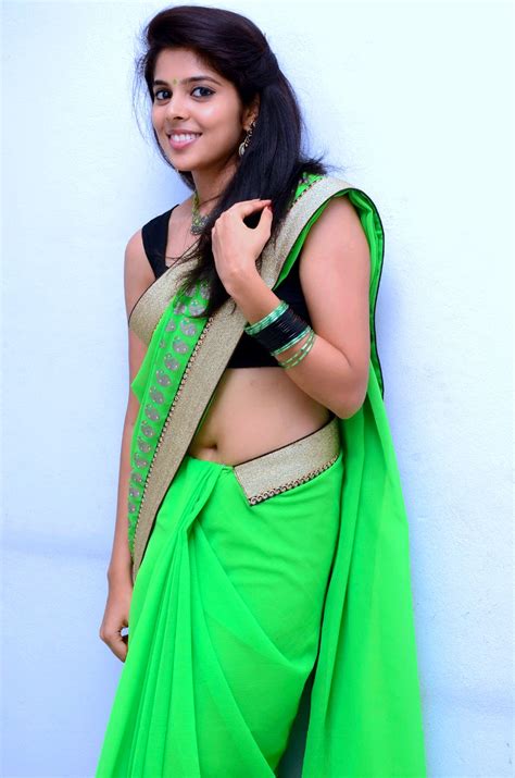 Beauty Galore Hd Shravya Hot Navel In Green Saree