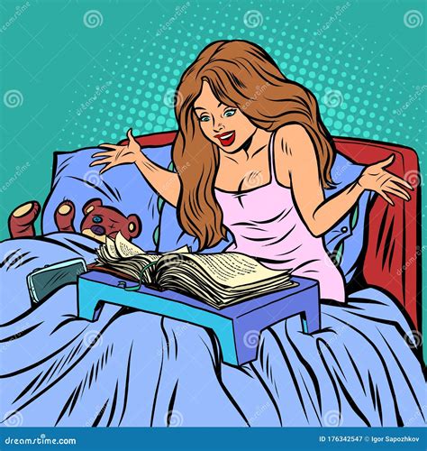 Woman In Bed Reading A Book Stock Vector Illustration Of Interior