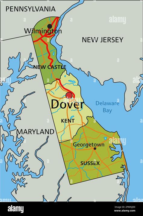 Highly Detailed Editable Political Map With Separated Layers Delaware