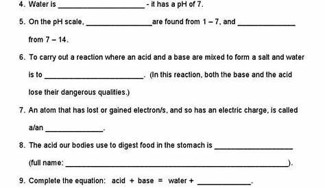 Acids and Bases - Worksheet Yr 9 Science