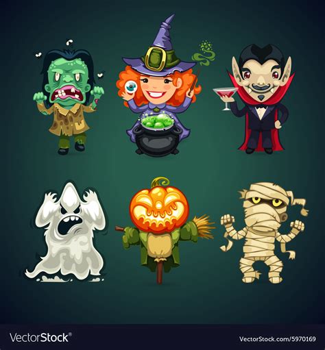 Set Cartoon Halloween Characters Royalty Free Vector Image