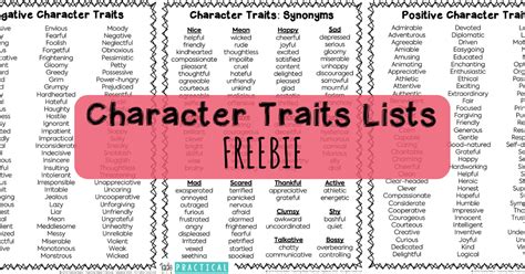 Character Traits Chart Pdf