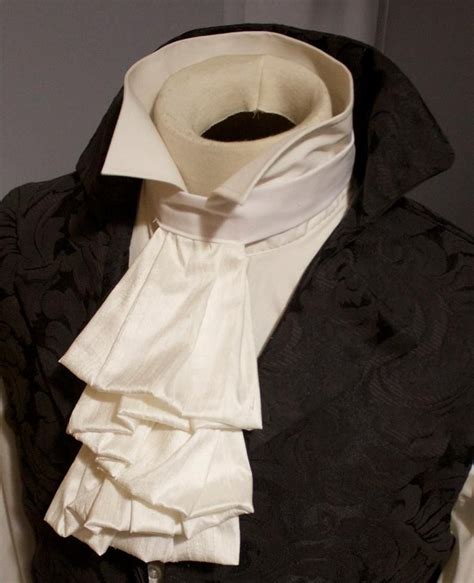 White Silk Regency Historic Victorian White Jabot Tie Pure Dupioni Silk