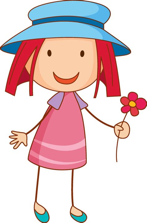 A Girl Wearing Hat Cartoon Character In Hand Drawn Doodle Style 2611417