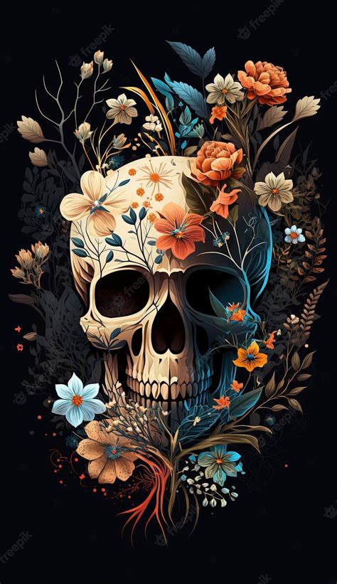 Premium Photo Watercolor Skull Flower