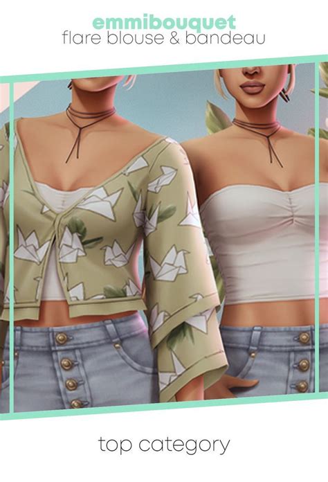 Flare Blouse Bandeau Top Emmibouquet On Patreon In 2022 Sims 4