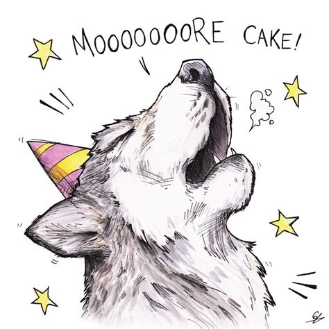 Wolf Cake Wolf Cake Birthday Illustration Square Greeting Card