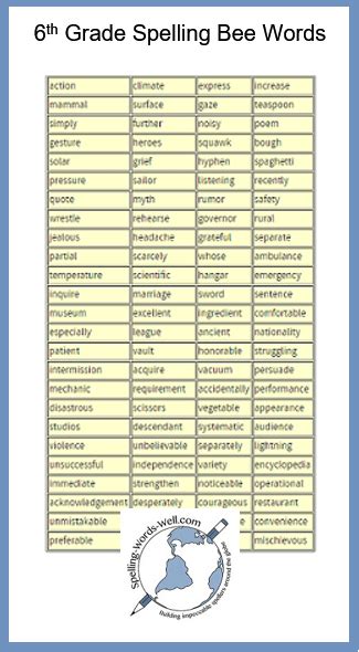 Spelling Bee Word List Middle School School Style