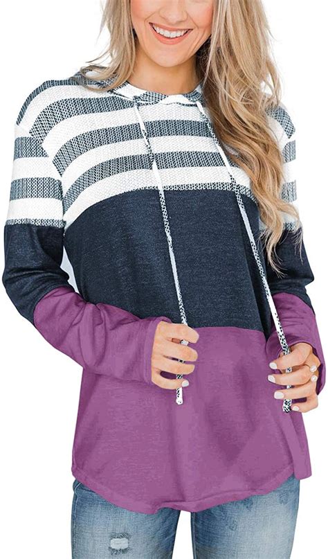 fashion hoodies and sweatshirts cnfufen womens striped color block hoodies long sleeve pullover