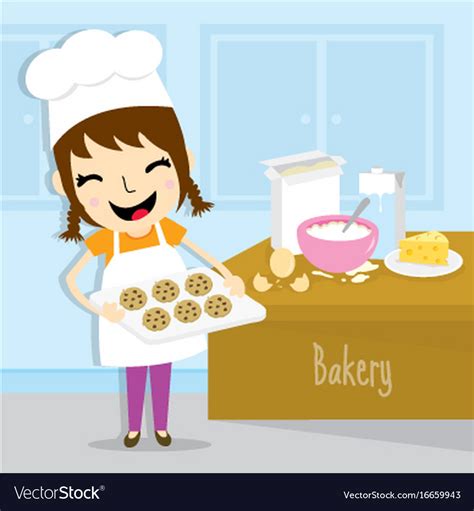 Girl Make Bakery Activity Cute Cartoon Royalty Free Vector