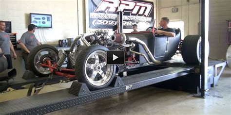 Twin Turbo Chevy V Hot Rod On A Dyno With Flame Action