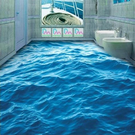Custom Floor Wallpaper 3d Stereoscopic Ocean Waves Mural Living Room