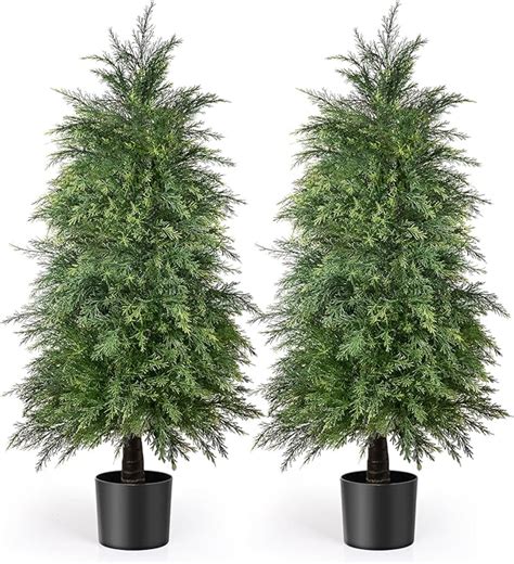 Yemmen 2 Pack 4ft Artificial Cedar Topiary Trees For