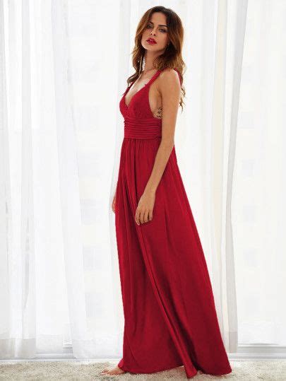 Shein Triangle Lace Top Pleated Waist Slip Dress Lace Maxi Dress Red Wedding Dresses Red