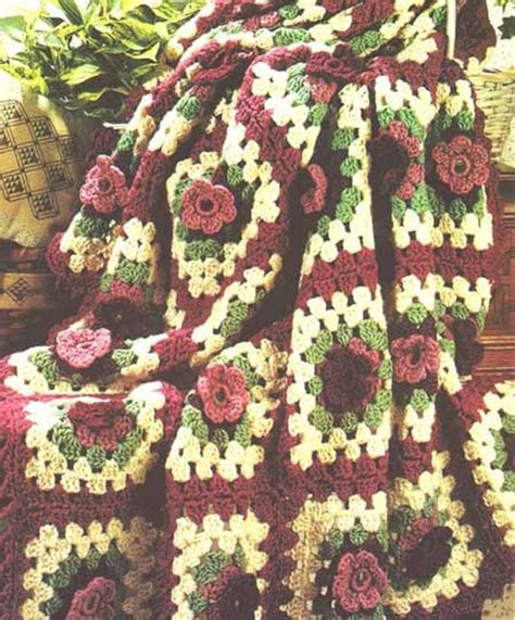 Granny Squares Rose Afghan Vintage Crochet By Vintagepatterndesign