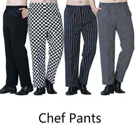 Chef Trousers Pants Check Stripe Elastic Uniform Unisex Pocket Kitchen