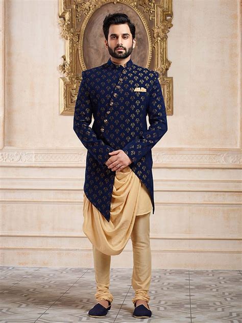 Navy Hue Terry Rayon Party Wear Indo Western G3 Miw5731 Wedding Dresses Men