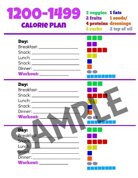 1200 1499 Calorie Diet Planner Tally Sheet Pdf Printable