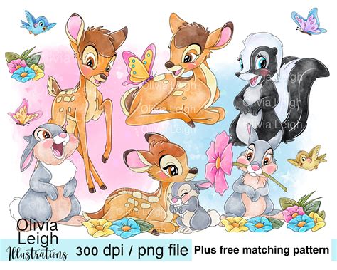 Set Of Bambi And Thumper Cute Clipart Png Files Digital Etsy Uk