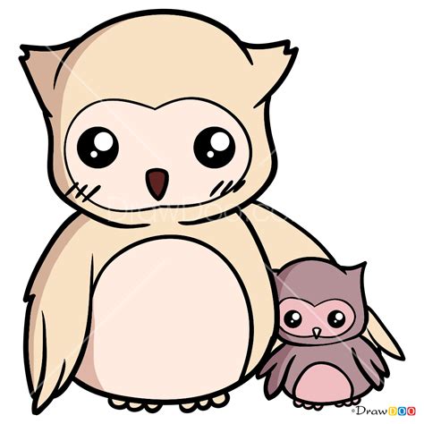 How to Draw Family of Owls, Kawaii