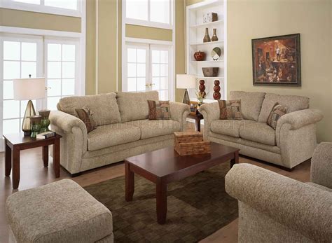 Sand Fabric Casual Living Room Sofa And Loveseat Set Wrolled Arms