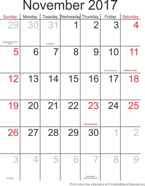 November 2017 Free Printable Calendar Printable Blank