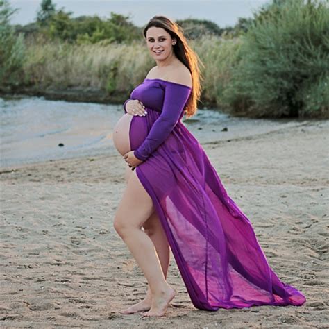 Vestido Maternity Dress For Photo Shoot Maxi Maternity Gown Split Front