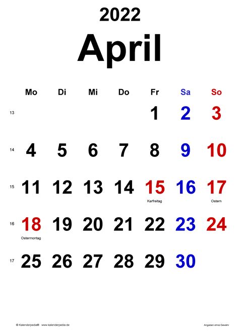 Kalender April 2022 Als Pdf Vorlagen