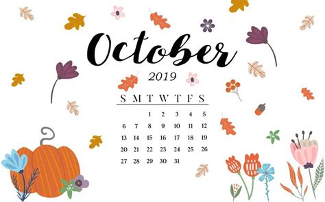 An October Calendar With Flowers And Leaves
