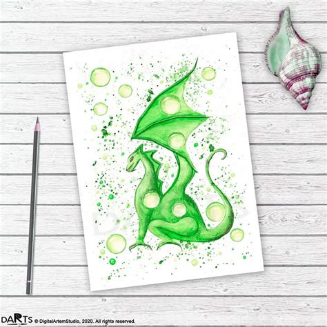 Printable Green Dragon Wall Art Dragon Painting Dragon Poster