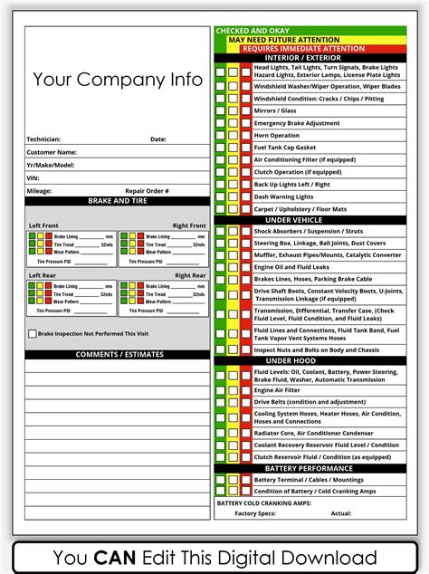 Pdf Printable Vehicle Inspection Report Canva Template Editable Car Or