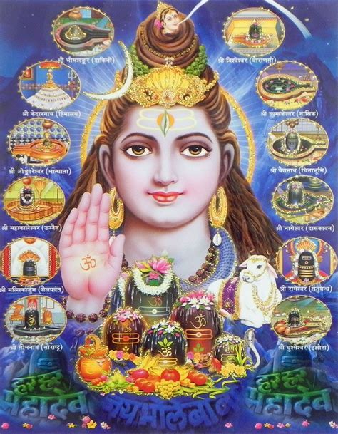 Shiva And 12 Jytirlingas Laminated Glitter Poster