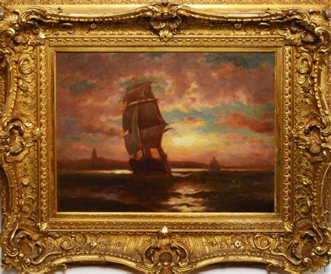 Unknown - American School 19th Century Sunset Seascape Oil Painting at 1stdibs