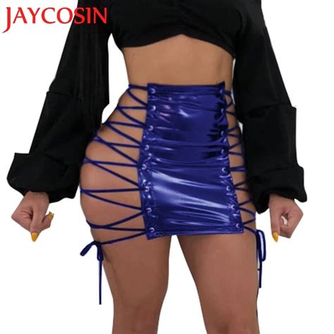 Jaycosin 2018 Women Leather Fashion Girls Sexy High Waist Bandage Uniform Pleated Skirt Skirts