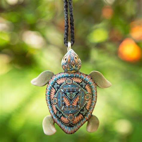 Handmade Polymer Clay Sea Turtle Pendant Necklace Indonesia Floating